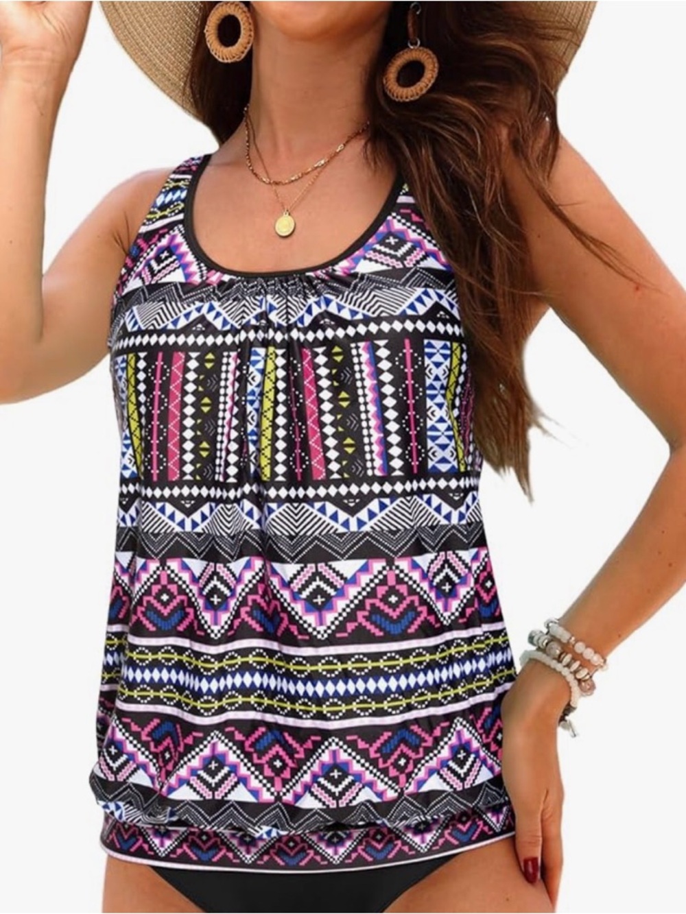 Vibrant Aztec Print plus size swim tankini top - Multicolor (size 24)